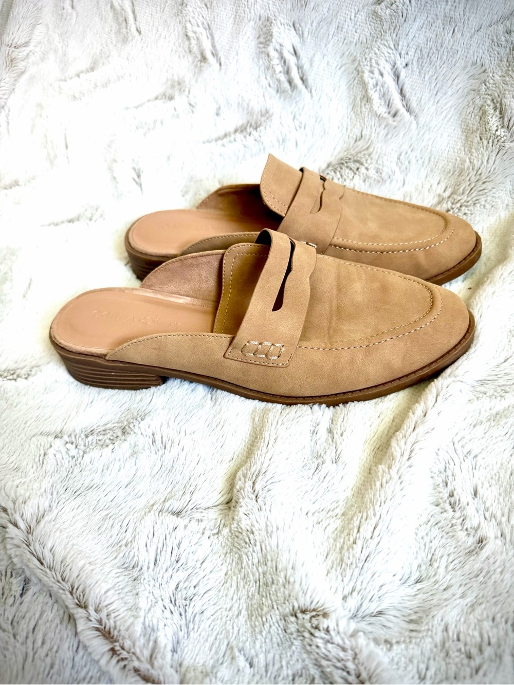 Cynthia Rowley Beige Suede Slip-On Loafers